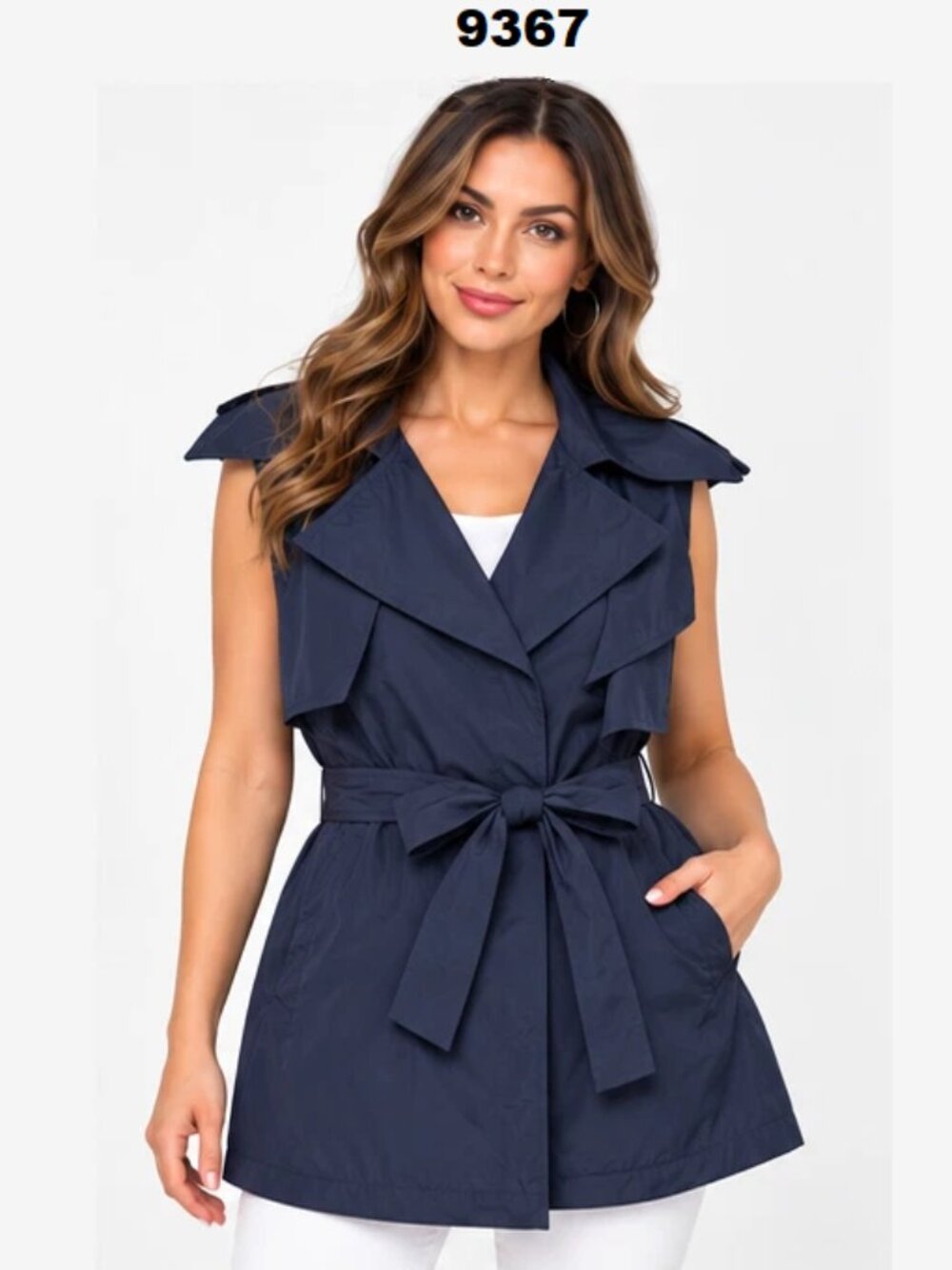 NWT Via Spiga Packable Hac Navy Nylon Belted Sleeveless Trench Vest Jacket